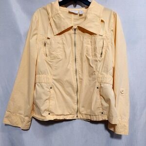 Chico's Womens 3(XL) Yellow Utility Jacket Full Zip Roll Tab Sleeves Stretch
